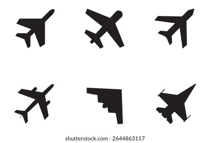 Plane vector icon set. Flying up airplane sign. Paper plane flat and line style. Travel aircraft route graphic elements isolated on white background. Vector illustration.