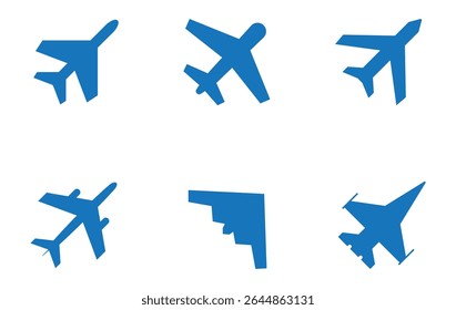 Plane vector icon set. Flying up airplane sign. Paper plane flat and line style. Travel aircraft route graphic elements isolated on white background. Vector illustration.