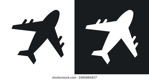 Plane vector icon set in solid black and white color