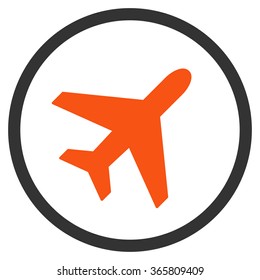 Plane vector icon. Style is bicolor flat circled symbol, orange and gray colors, rounded angles, white background.