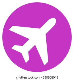 Plane vector icon. Style is flat violet symbol, rounded angles, white background.