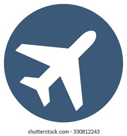 Plane vector icon. Style is flat blue symbol, rounded angles, white background.