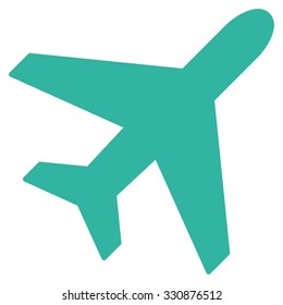 Plane vector icon. Style is flat cyan symbol, rounded angles, white background.