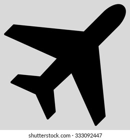 Plane vector icon. Style is flat black symbol, rounded angles, light gray background.