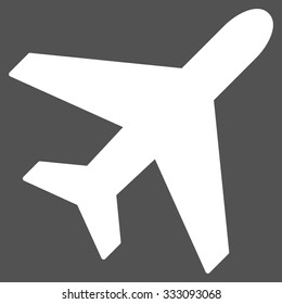 Plane vector icon. Style is flat white symbol, rounded angles, gray background.