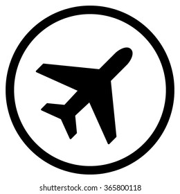 Plane vector icon. Style is flat circled symbol, black color, rounded angles, white background.