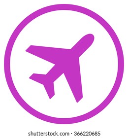 Plane vector icon. Style is flat circled symbol, violet color, rounded angles, white background.