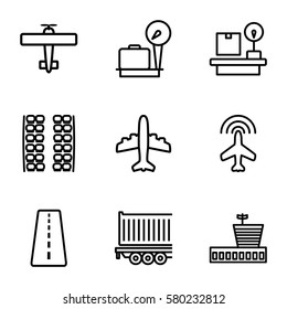 plane vector icons. Set of 9 plane outline icons such as runway, lugagge weight, airport