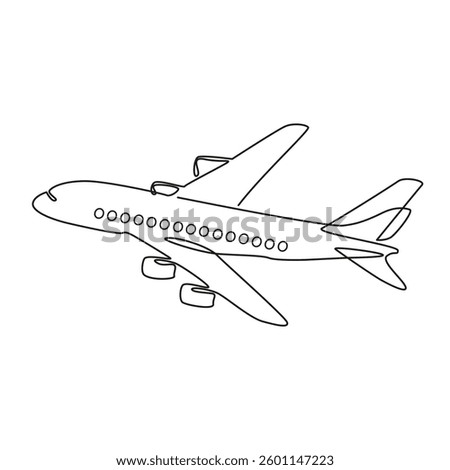 Plane vector illustration. Airplane simple pictogram isolated on white background. Passenger Airplane silhouette icon. Aircraft drawing. Travel symbol.