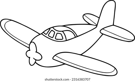 Plane vector illustration. Black and white outline Plane coloring book or page for children