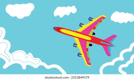 Ilustración vectorial del avión en el cielo.