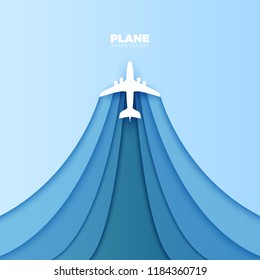 Plane Vector Paper Cut Out. Vector Travel Concept