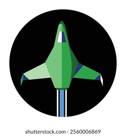 Plane vector round shape, minimal app icon, website, app, emoji, retro futuristic, colorful illustration