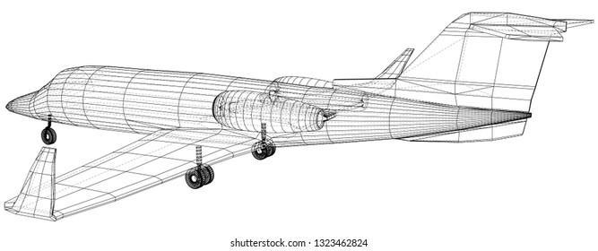 Plane vector, Vector wireframe concept. Created illustration of 3d.