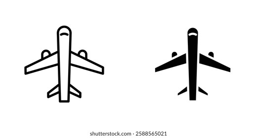 Plane vectors icons set in filled and strokes on white background