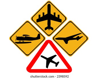 Plane warning signs including jet and float planes