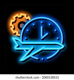 Plane Watch Gear neon light sign vector. Glowing bright icon Plane Watch Gear sign. transparent symbol illustration