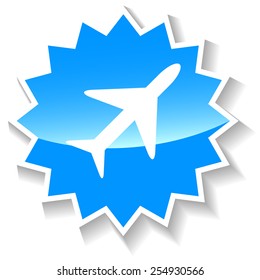 Plane web blue icon on a white background. Vector Illustration