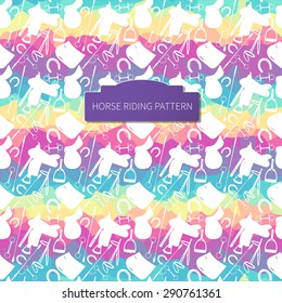 Plane white horse items on rainbow background. Bright seamless pattern for your design. Vector.
