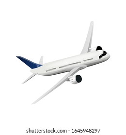 The plane is white. Vector isolated image, icon for travel site, travel sites, booklets. Clipart take-off passenger plane on a white background.