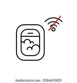 Plane window with clouds and no wi-fi symbol. Airplane mode, digital detox or offline travel. Pixel perfect, editable stroke vector icon