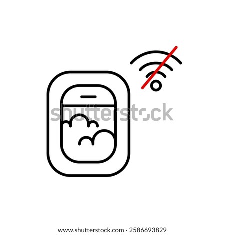 Plane window with clouds and no wi-fi symbol. Airplane mode, digital detox or offline travel. Pixel perfect, editable stroke vector icon