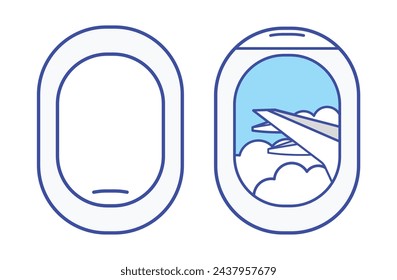 plane window view vector illustration. open close. cartoon. isolated white background