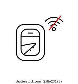 Plane window with wing and no wi-fi symbol. Offline or digital detox, airplane mode. Pixel perfect, editable stroke vector icon