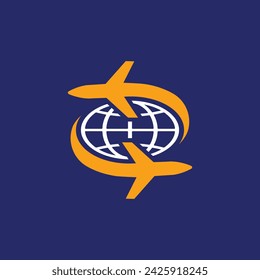 Plane World Flight Global Transport Travel Logo