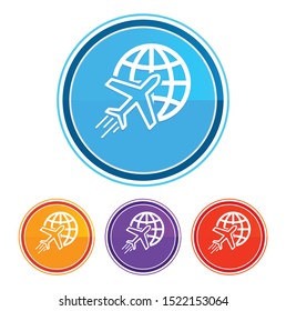 Plane world icon flat design round buttons set illustration design isolated on white background