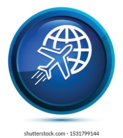 Plane world icon isolated on elegant blue round button illustration