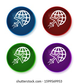 Plane world icon isolated on shiny round buttons set illustration
