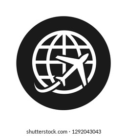 Plane world icon vector illustration design isolated on flat black round button