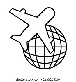 plane and world tour and travel vector icon out line style, modern concept, editable project, for application, design, website