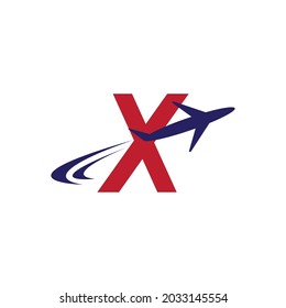 Plane with X initial letter Travel logo vector template