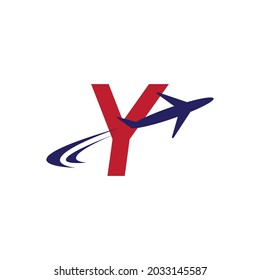 Plane with Y initial letter Travel logo vector template