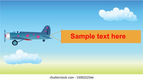 Plane with yellow banner vector illustration.