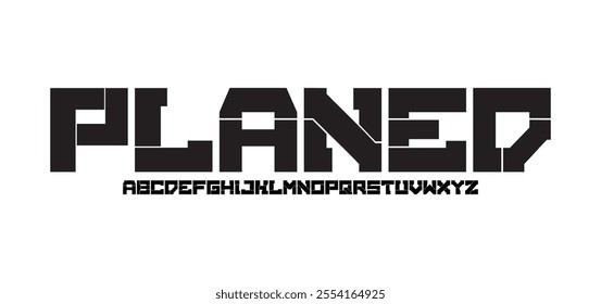 Planed, heavy alphabet, squared sans serif letters, wide bold font for sport logo, sturdy headline, tough typography, car and fight game design. Vector typographic design
