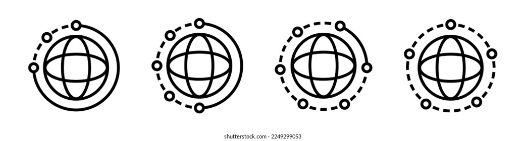 Iconos de órbita planeada. Juego de iconos plano de globo. Silueta de planeta. Conjunto de iconos del mundo conceptual. Iconos vectoriales de globo.EPS 10