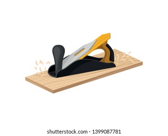 Planer cleans the wooden board. Vector illustration on white background.