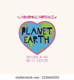 planer earth illustration vector graphic design text eco green save typography world love children kids boy girl fashion trend t-shirt print men women