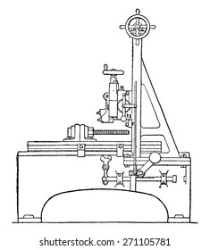 Planer longitudinal view, vintage engraved illustration. Industrial encyclopedia E.-O. Lami - 1875.