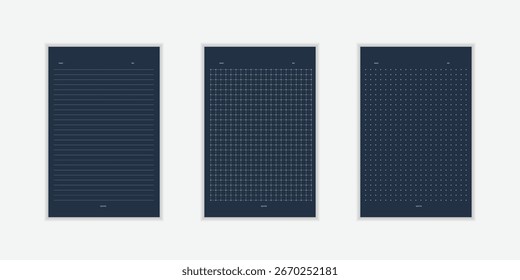 Página de cepilladora con colección de cuadrícula punteada para libro. Textura de papel a cuadros y línea sin costuras. Fondo de cuaderno de diario de bala retro. Patrón de gráfico de puntos simple. 