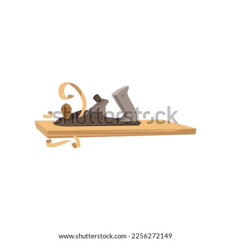 Planer vector illustration. Cartoon drawing of instrument and workbench for carpentry work on white background. Carpentry, renovation, professions concept