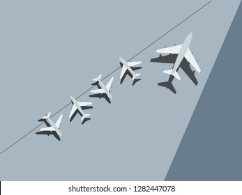 Planes at the airport, top view