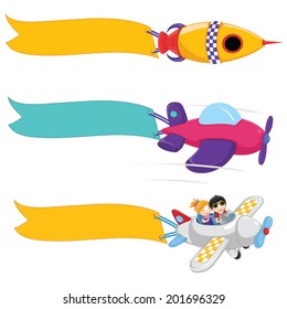 Planes With Banners Vector Set