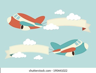 Planes in the clouds with banners 