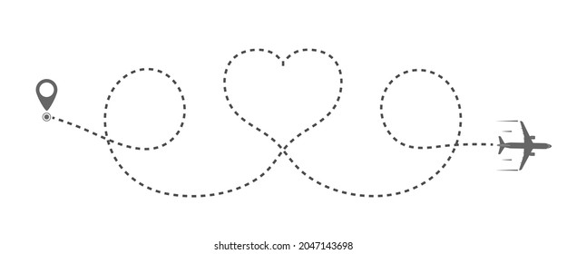 plane's course line describes the shape of the heart. Flat design