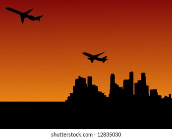 planes departing Singapore at sunset illustration