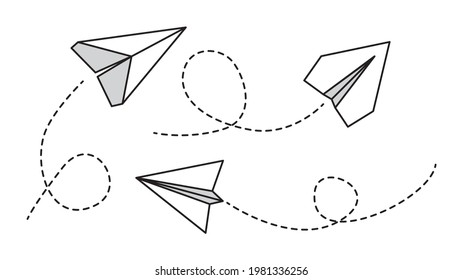 Los aviones y sus caminos de puntos. Ilustración vectorial. Sobre fondo blanco